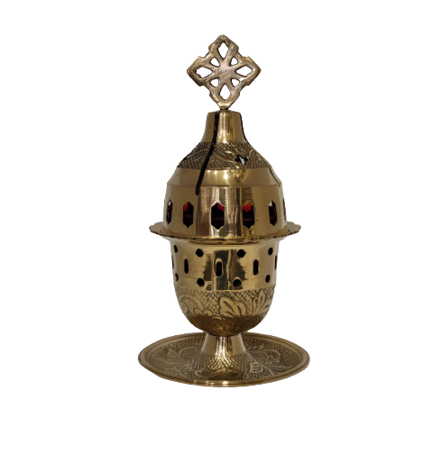 Bronze lamp with perforated gold designs