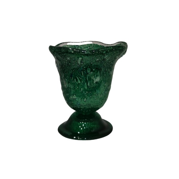 Candle Table Glass Blown Glass with Bubbles - Green