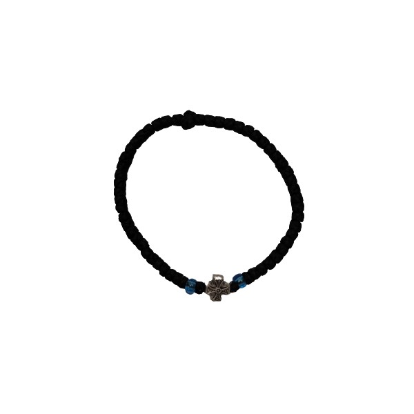 Κομποσκοίνι μαύρο θαλασσί χάντρες και μεταλλικό σταυρό