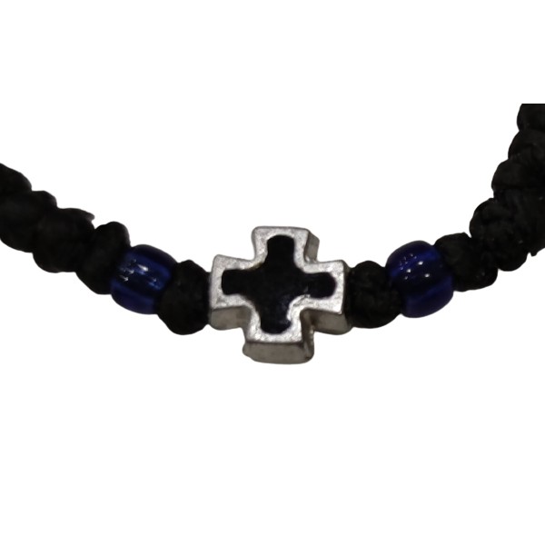 Κομποσκοίνι μαύρο μπλε χάντρες και μεταλλικό σταυρό 2 (κ2)