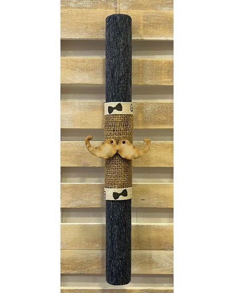 Χειροποίητη πασχαλινή λαμπάδα με ξύλινο μουστάκι-Μπλε 30cm