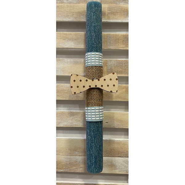 Χειροποίητη πασχαλινή λαμπάδα με ξύλινο παπιγιόν-Μπλε 30cm