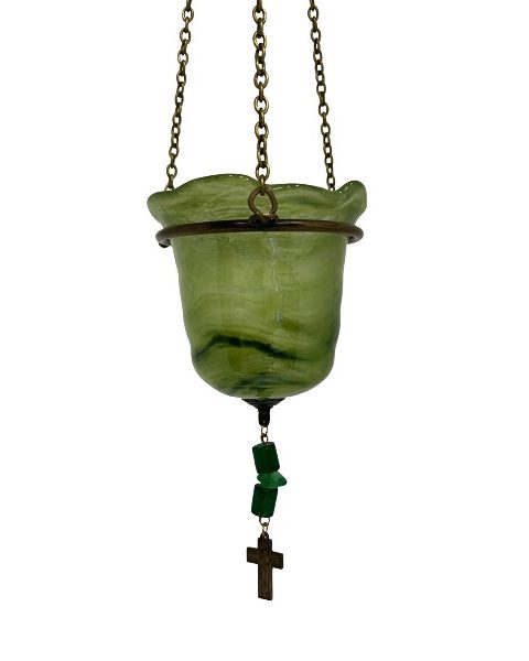 Καντήλι Κρεμαστό Τουλίπα Οπαλίνα Πράσινο 53cm