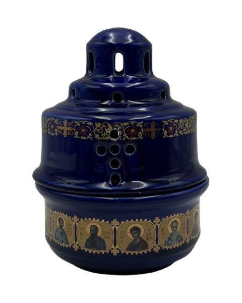 Candlestick Fireplace Theomitor Ceramic 11x17cm Blue