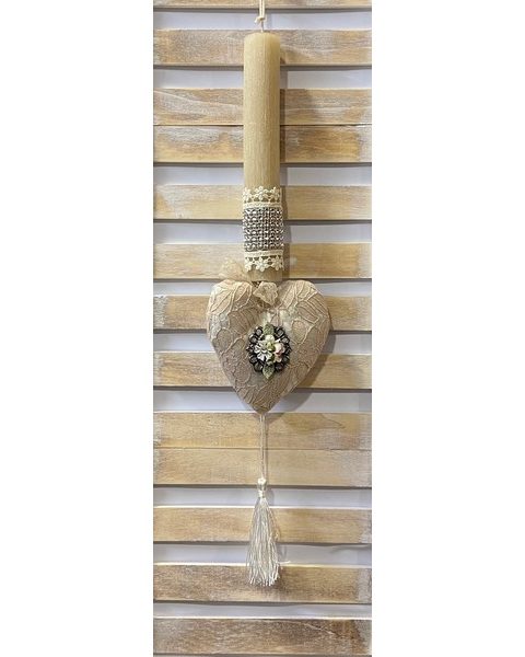 Πασχαλινή Λαμπάδα Μαξιλαράκι Καρδιά- Εκρού 20cm