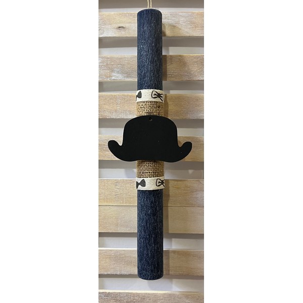 Πασχαλινή λαμπάδα με ξύλινο καπέλο-Μπλε 29cm